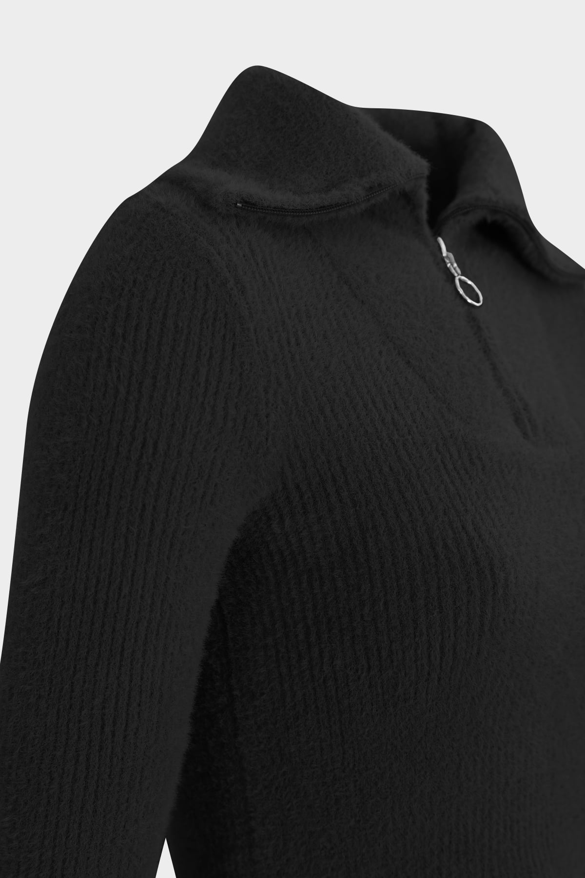 Premium Fermuar Detaylı Crop Kadın Yumoş Triko Kazak |  