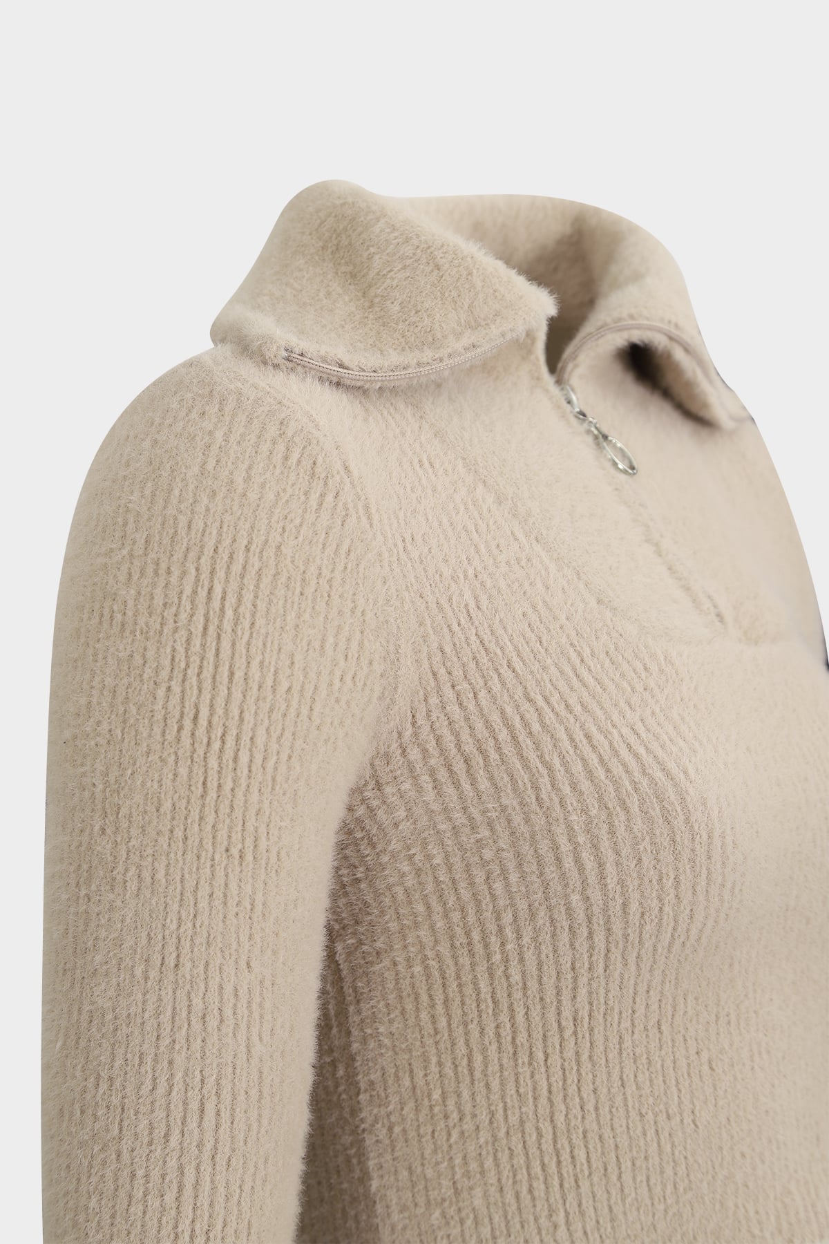 Premium Fermuar Detaylı Crop Kadın Yumoş Triko Kazak | Açelya Okçu 
