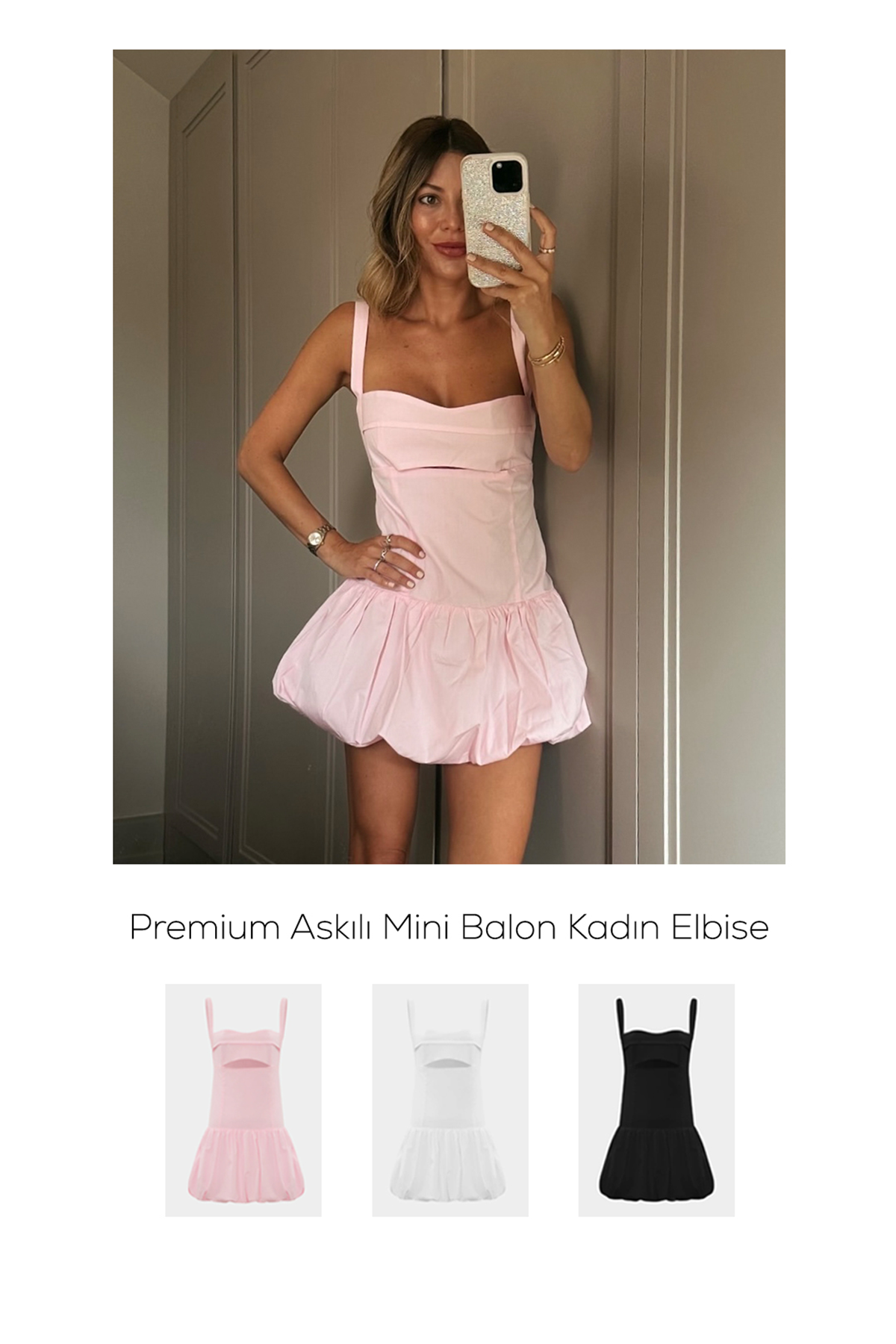 Premium Askılı Mini Balon Kadın Elbise |  