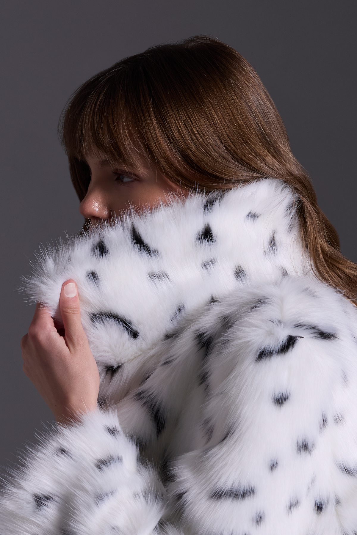 Premium Leopar Desen Bebe Yaka Suni Kürk Kadın Mont |  