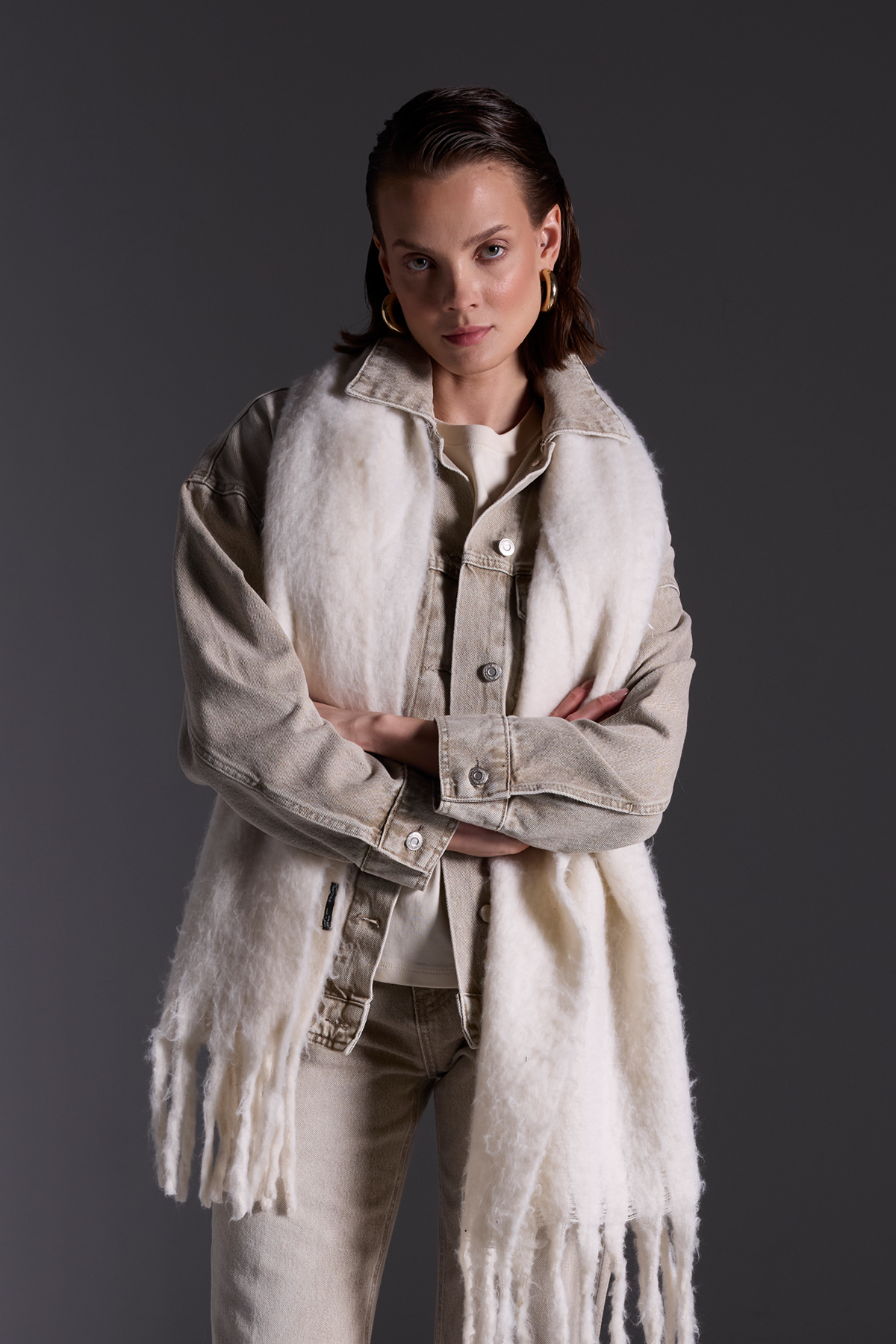 Premium Kar Yıkama Oversize Kadın Jean Ceket 