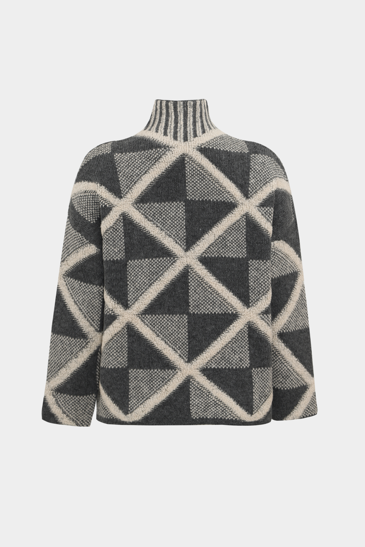 Premium Oversize Yün Karışımlı Geometrik Desen Kadın Triko Kazak |  