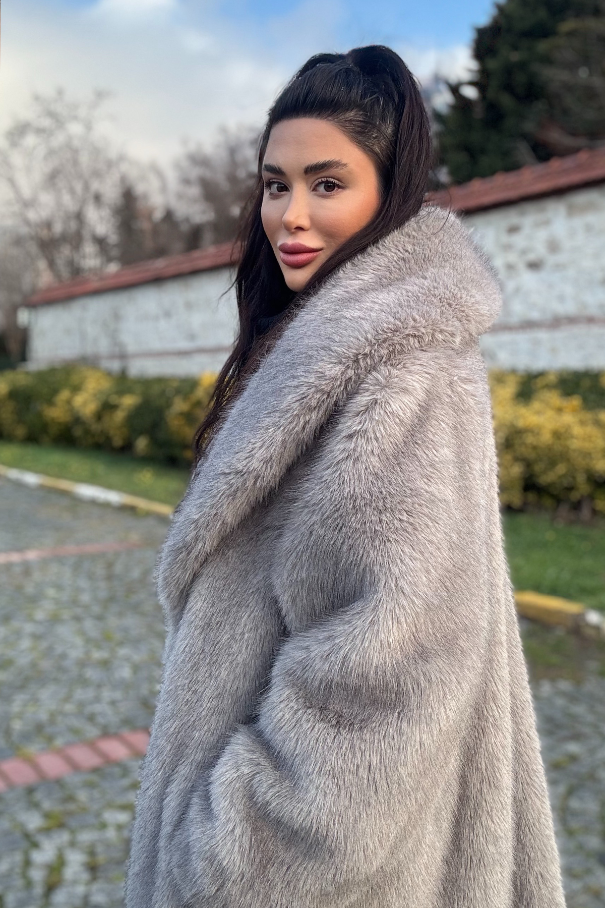 Premium Şal Yaka MOB WİFE Suni Kürk Maxi Kadın Kaban |  