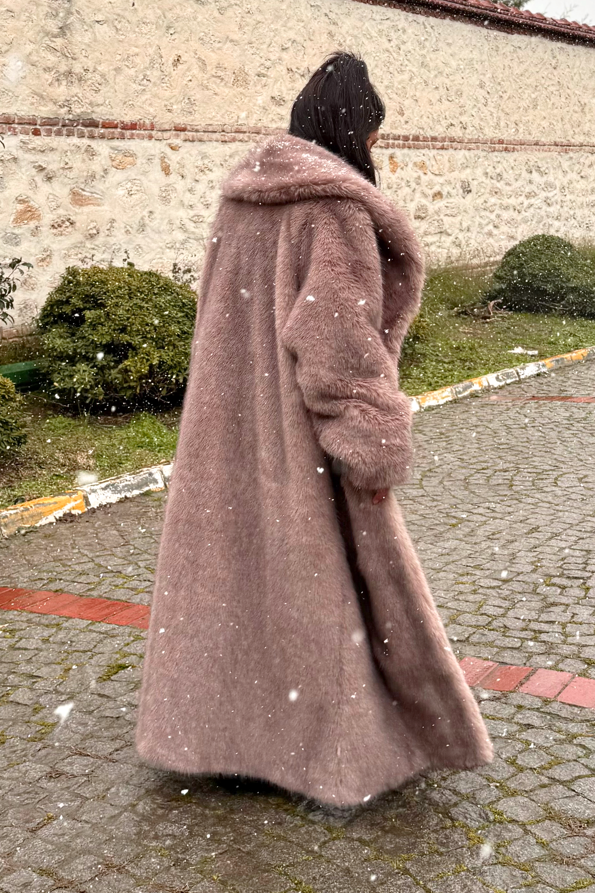 Premium Şal Yaka MOB WİFE Suni Kürk Maxi Kadın Kaban |  