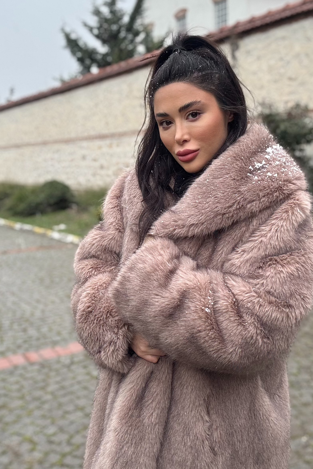 Premium Şal Yaka MOB WİFE Suni Kürk Maxi Kadın Kaban |  