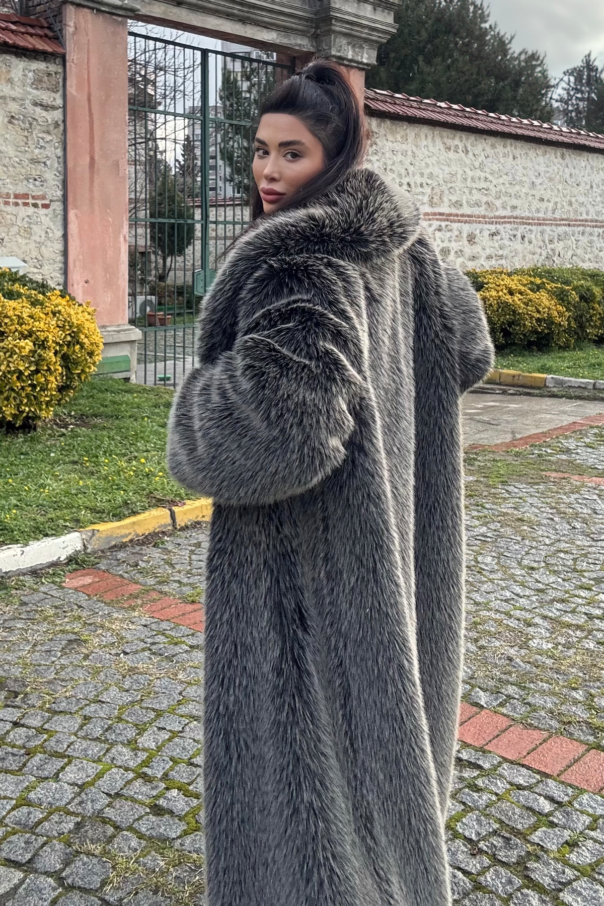 Premium Şal Yaka MOB WİFE Suni Kürk Maxi Kadın Kaban |  