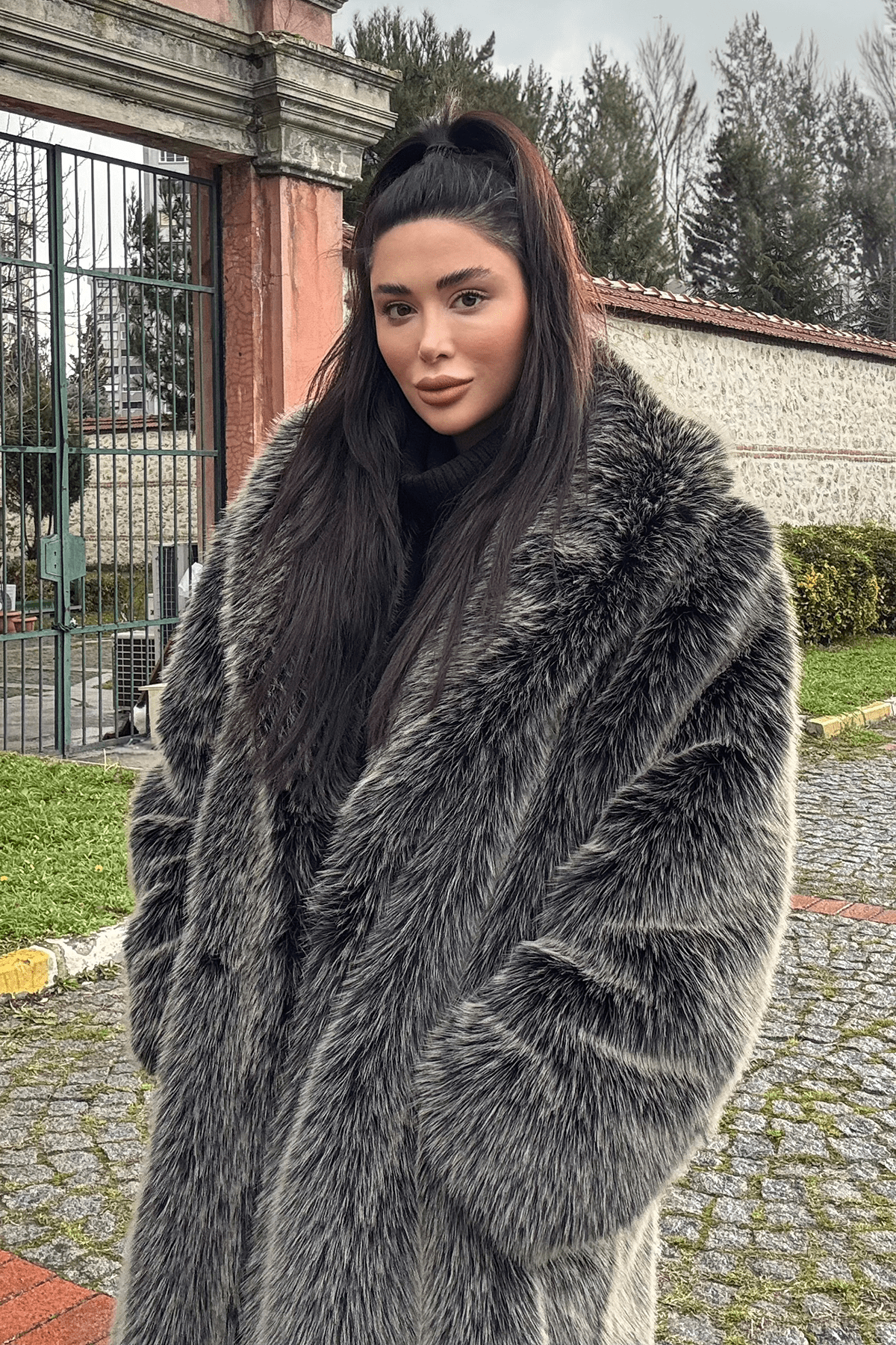 Premium Şal Yaka MOB WİFE Suni Kürk Maxi Kadın Kaban |  