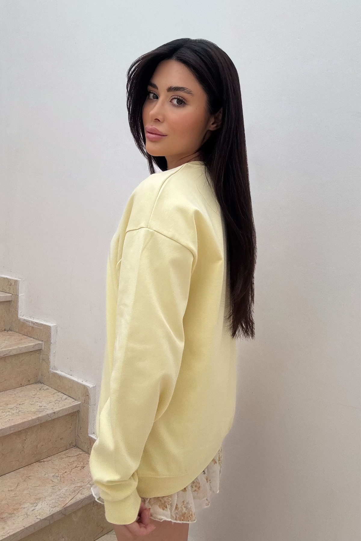 Premium Bisiklet Yaka Pamuklu Oversize Sweatshirt |  