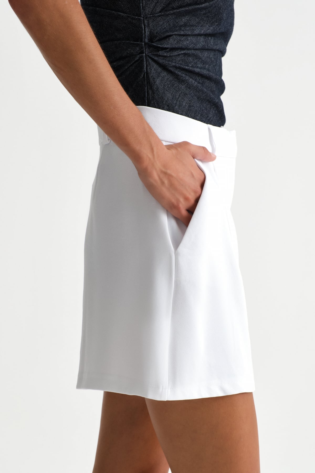Premium Lowry Wide Leg Midi Boy Dokuma Şort |  