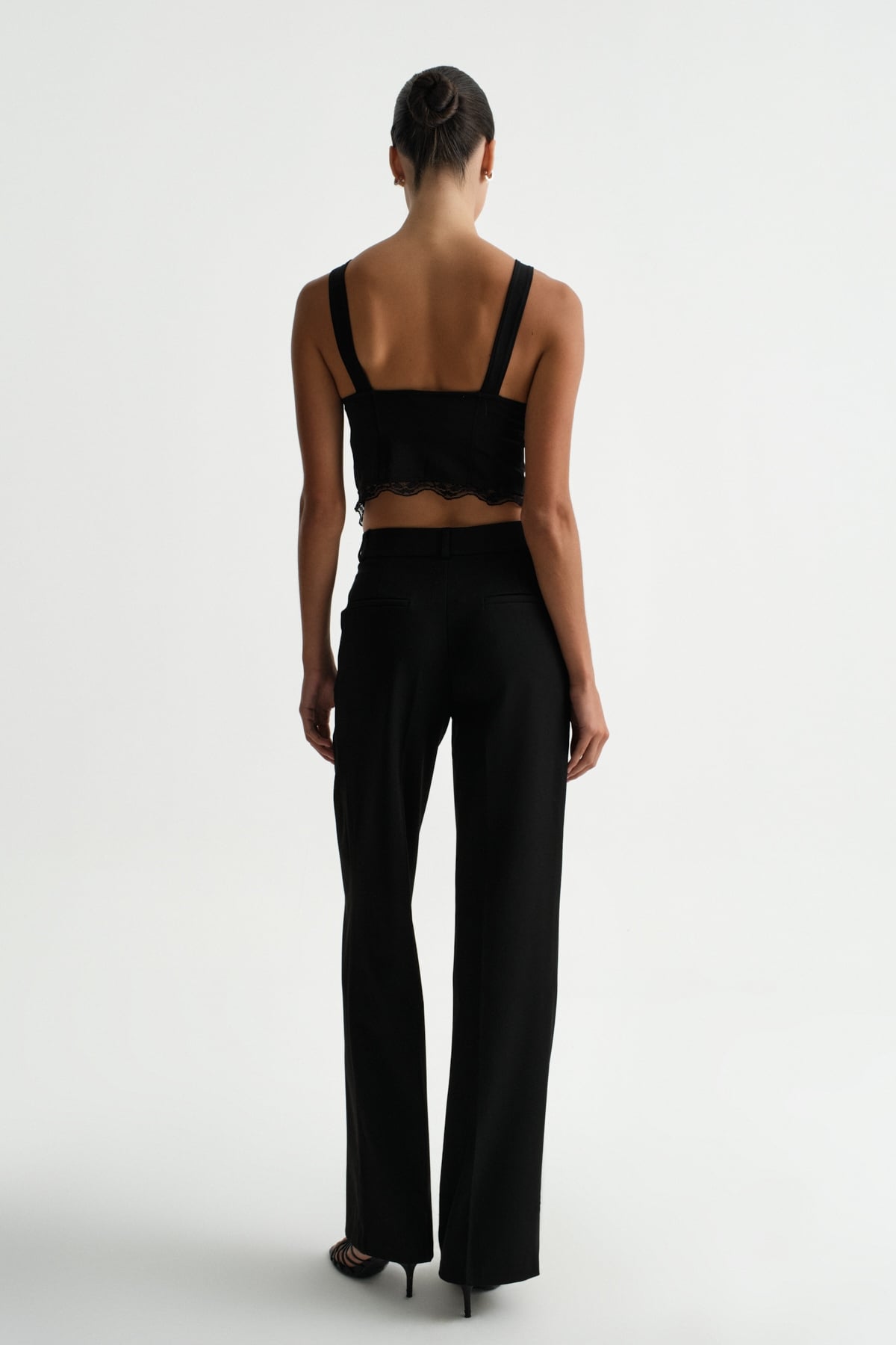 Premium VENTO Orta Bel Wide Leg Dokuma Pantolon | Açelya Okçu 