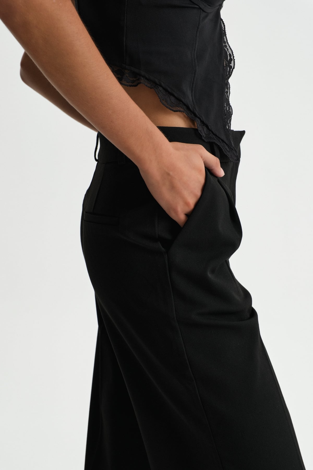 Premium VENTO Orta Bel Wide Leg Dokuma Pantolon | Açelya Okçu 