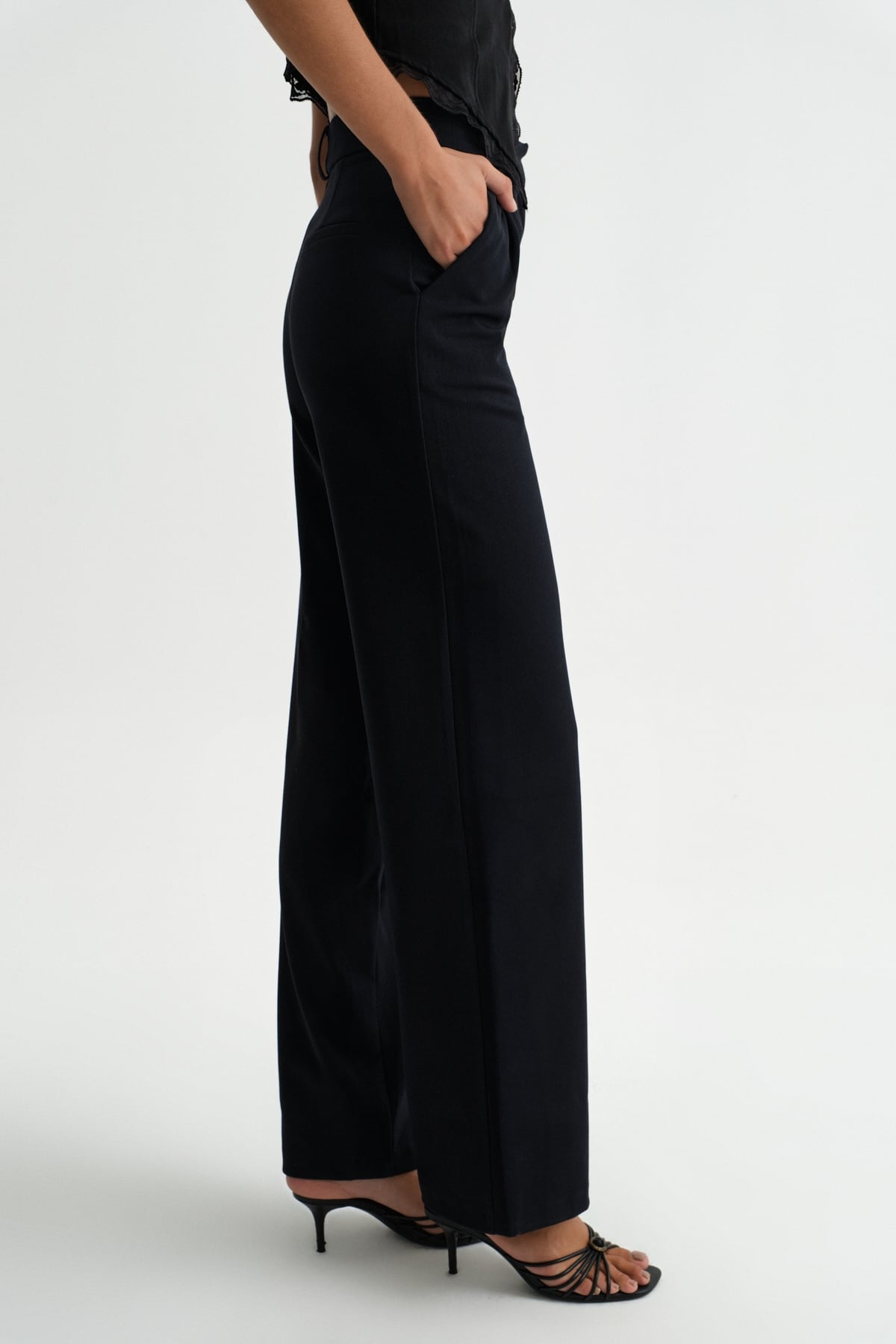 Premium VENTO Orta Bel Wide Leg Dokuma Pantolon |  