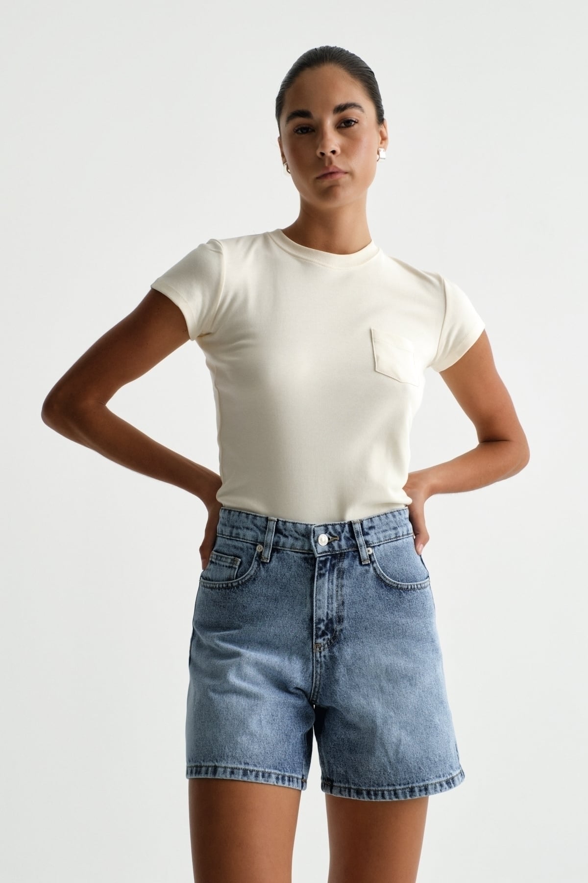 Premium Kaida Denim Midi Şort | Açelya Okçu 