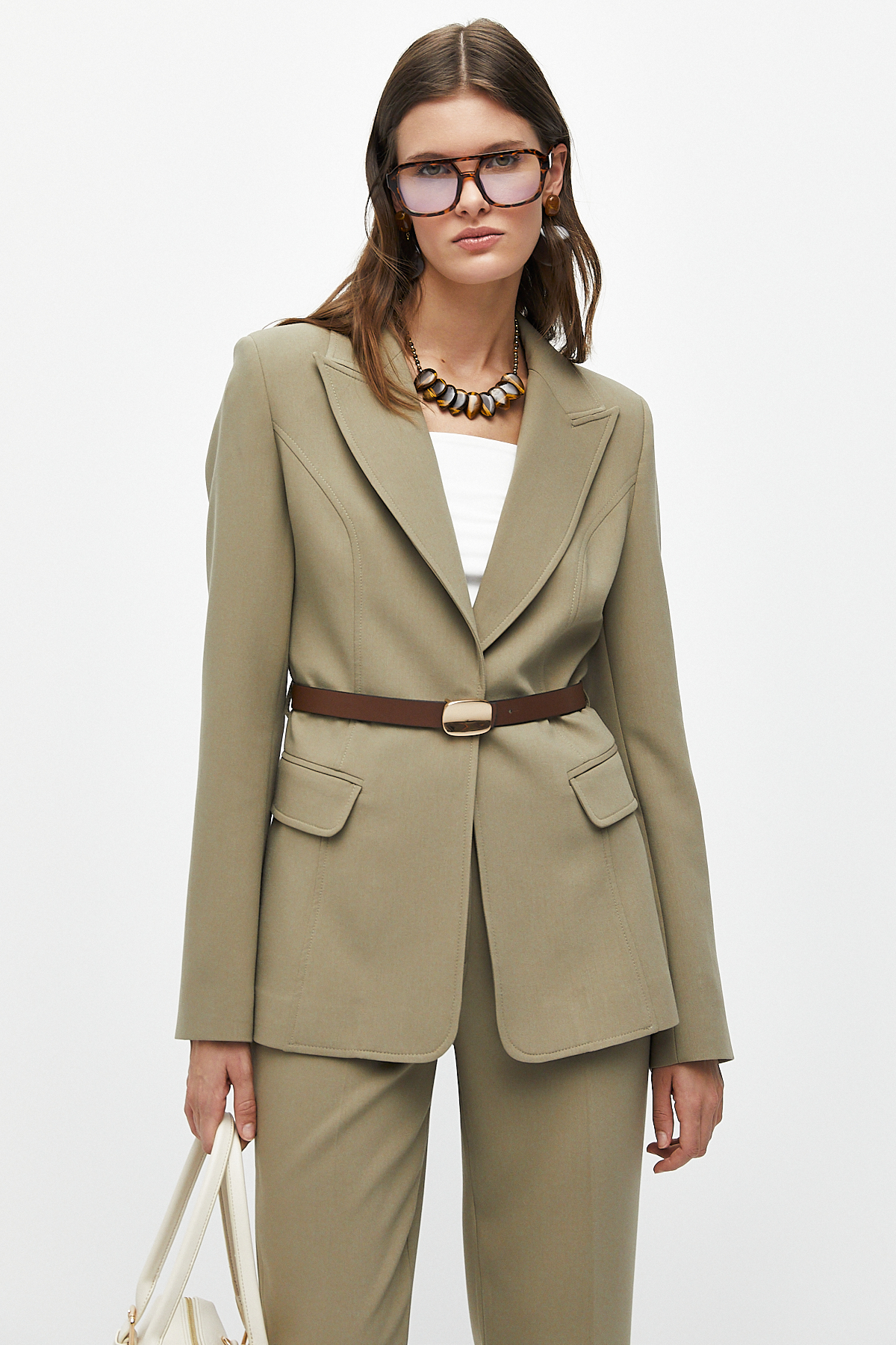 Kemerli Blazer Ceket-HAKİ