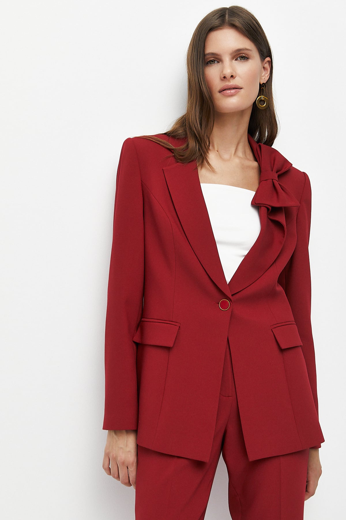keitinmen様 Yaka Detaylı Blazer Ceket-KIRMIZI