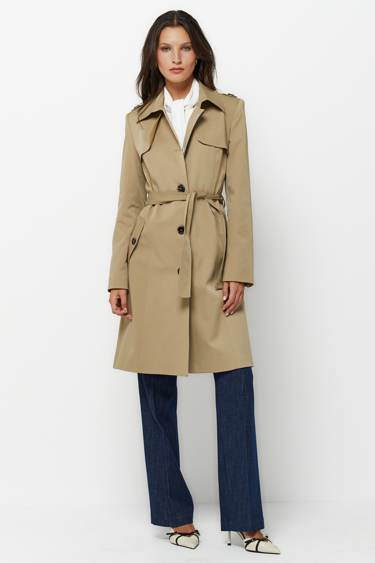 Oversize Kruvaze Trenchcoat-BEJ