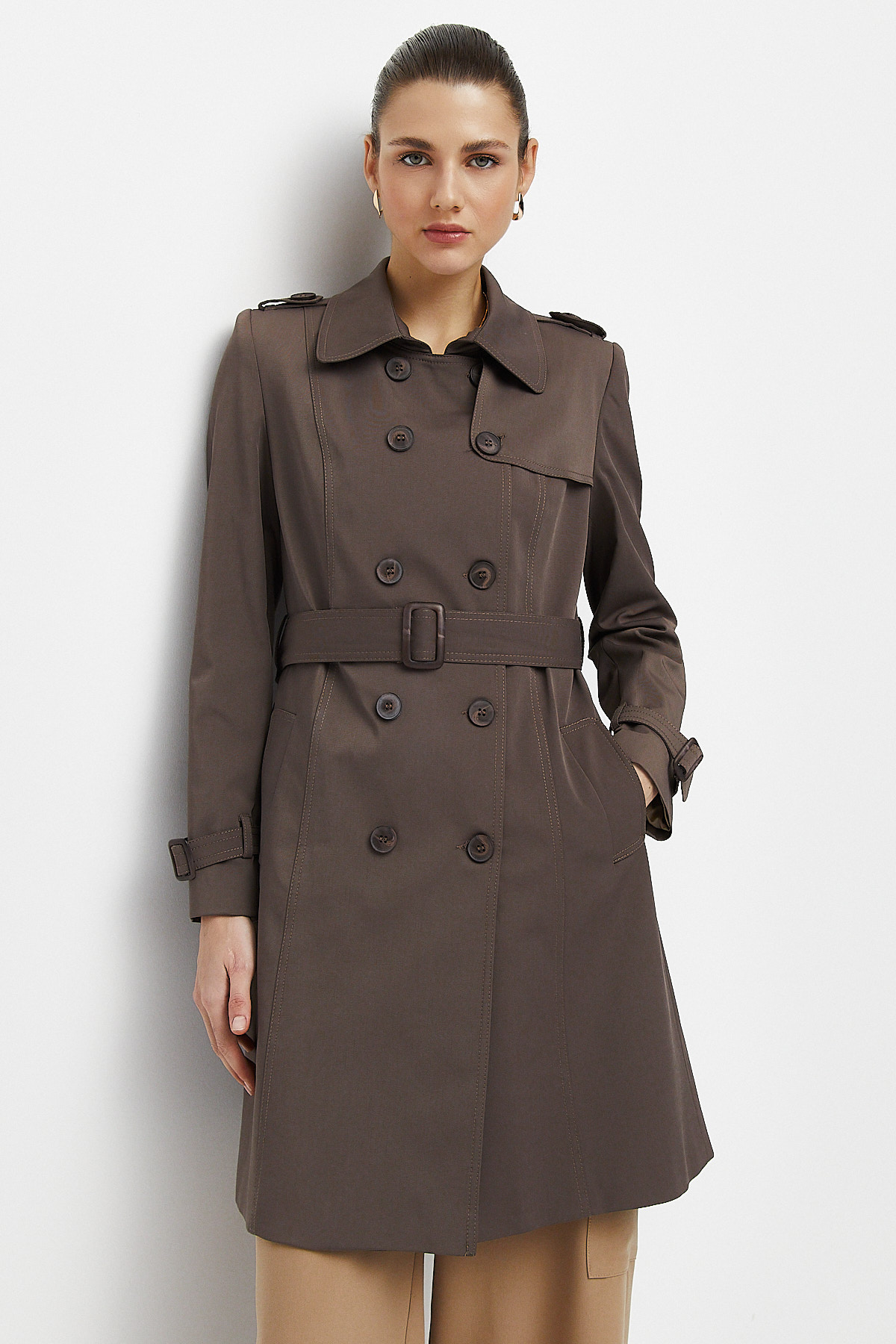 Kuşaklı Trençkot-KAHVE