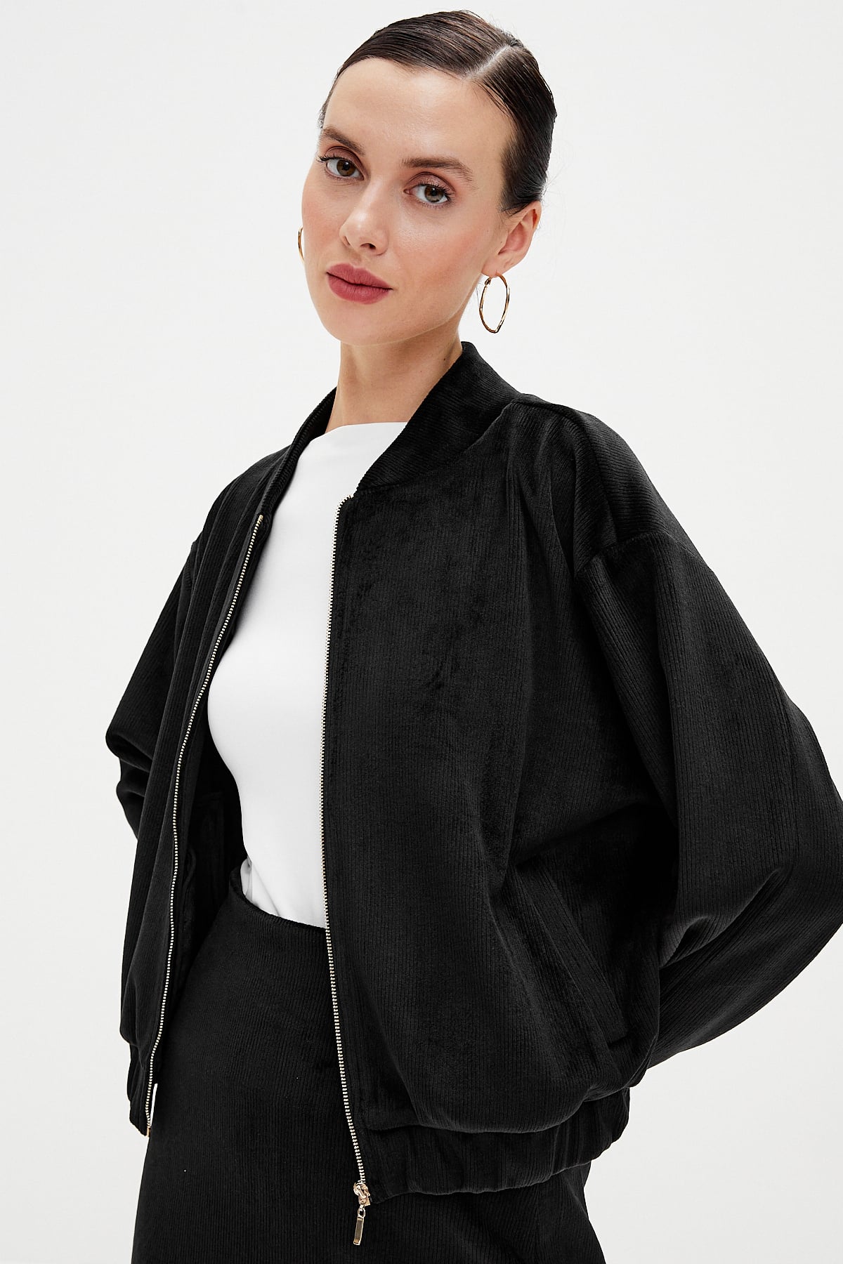 Kadife Bomber Mont-SİYAH