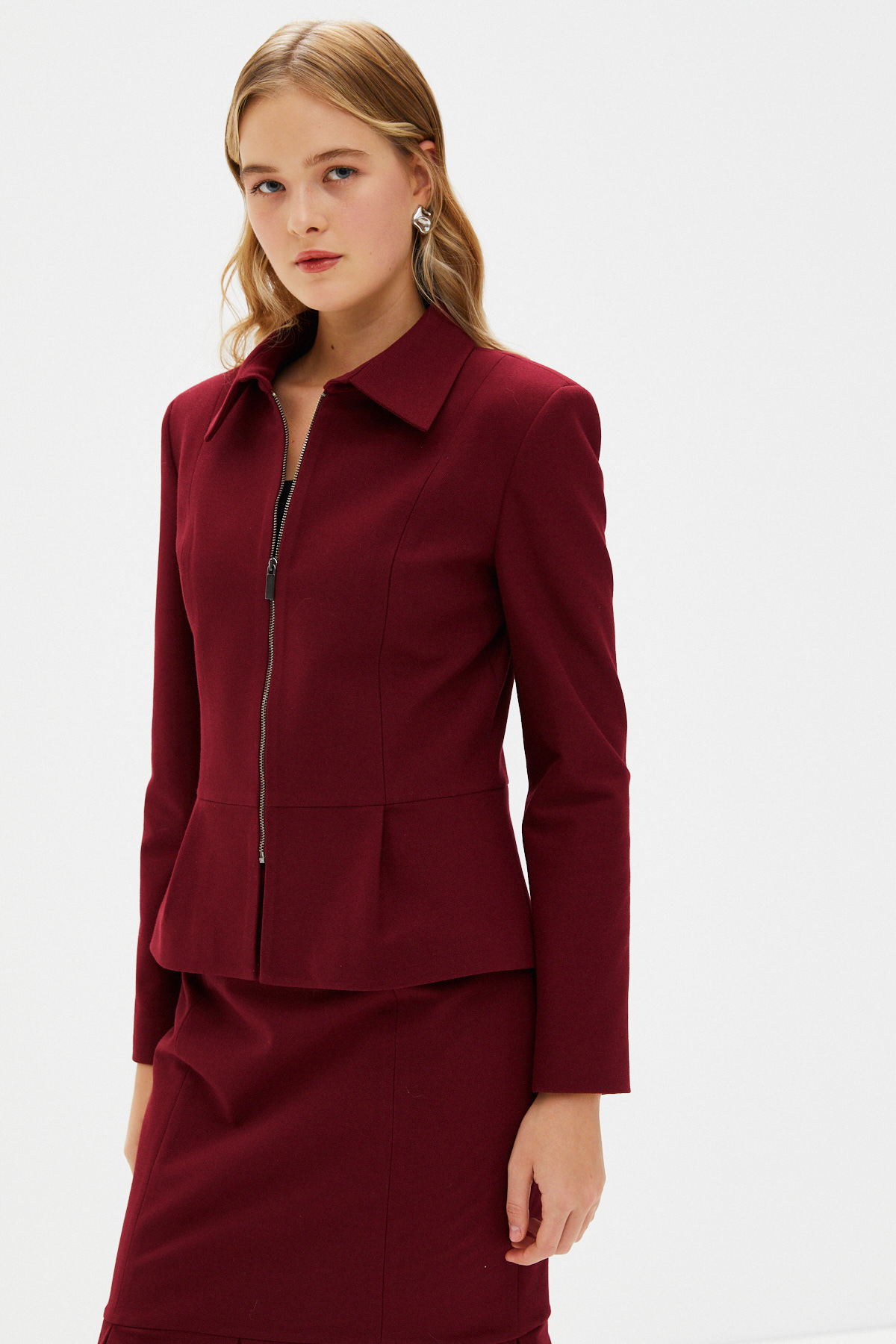 Fermuarlı Kısa Ceket-BORDO