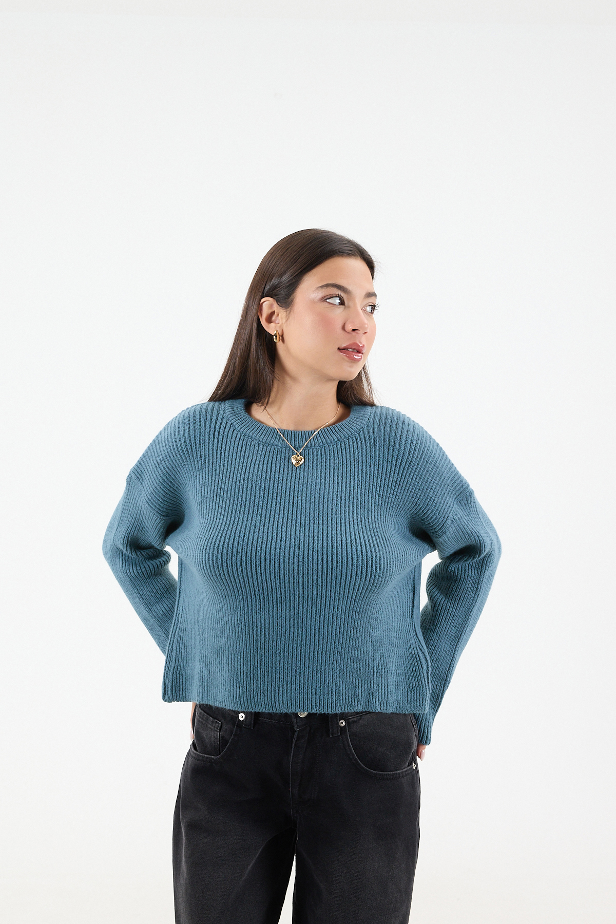 いよこ Defacto Regular Fit Yumuşak Dokulu Bisiklet Yaka Basic Düz Triko