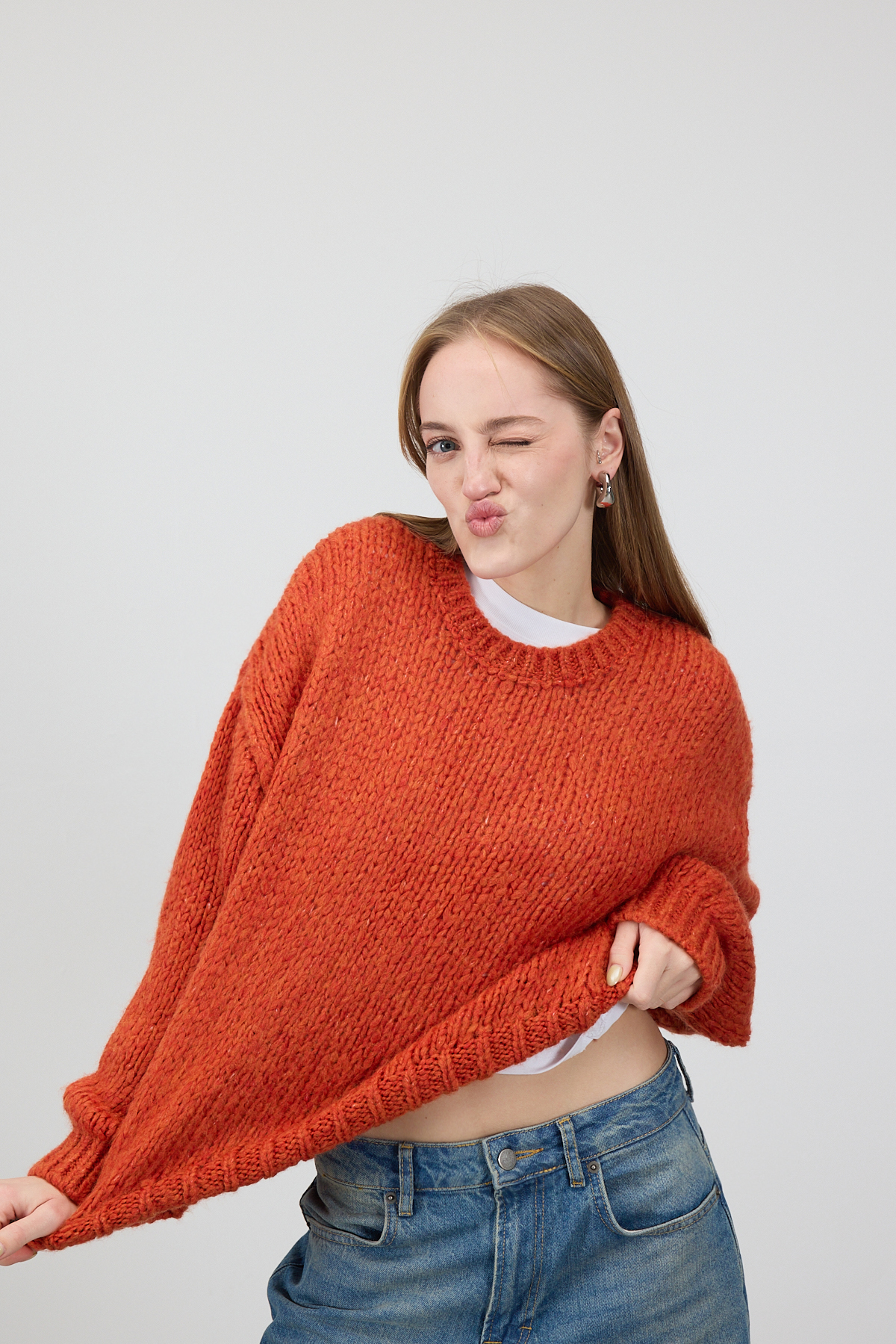 Yanık Oranj Bisiklet Yaka Uzun Kollu Triko Kazak K241159-B7 - Triko