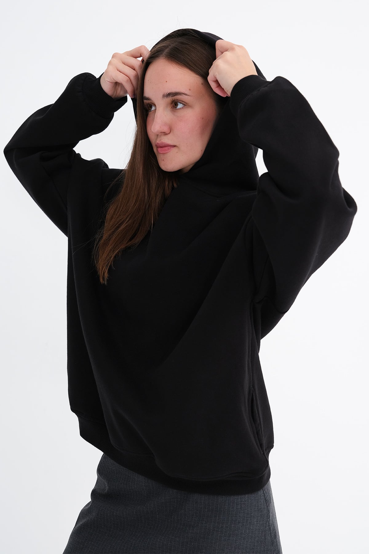 Kapüşonlu Şardonlu Sweatshirt