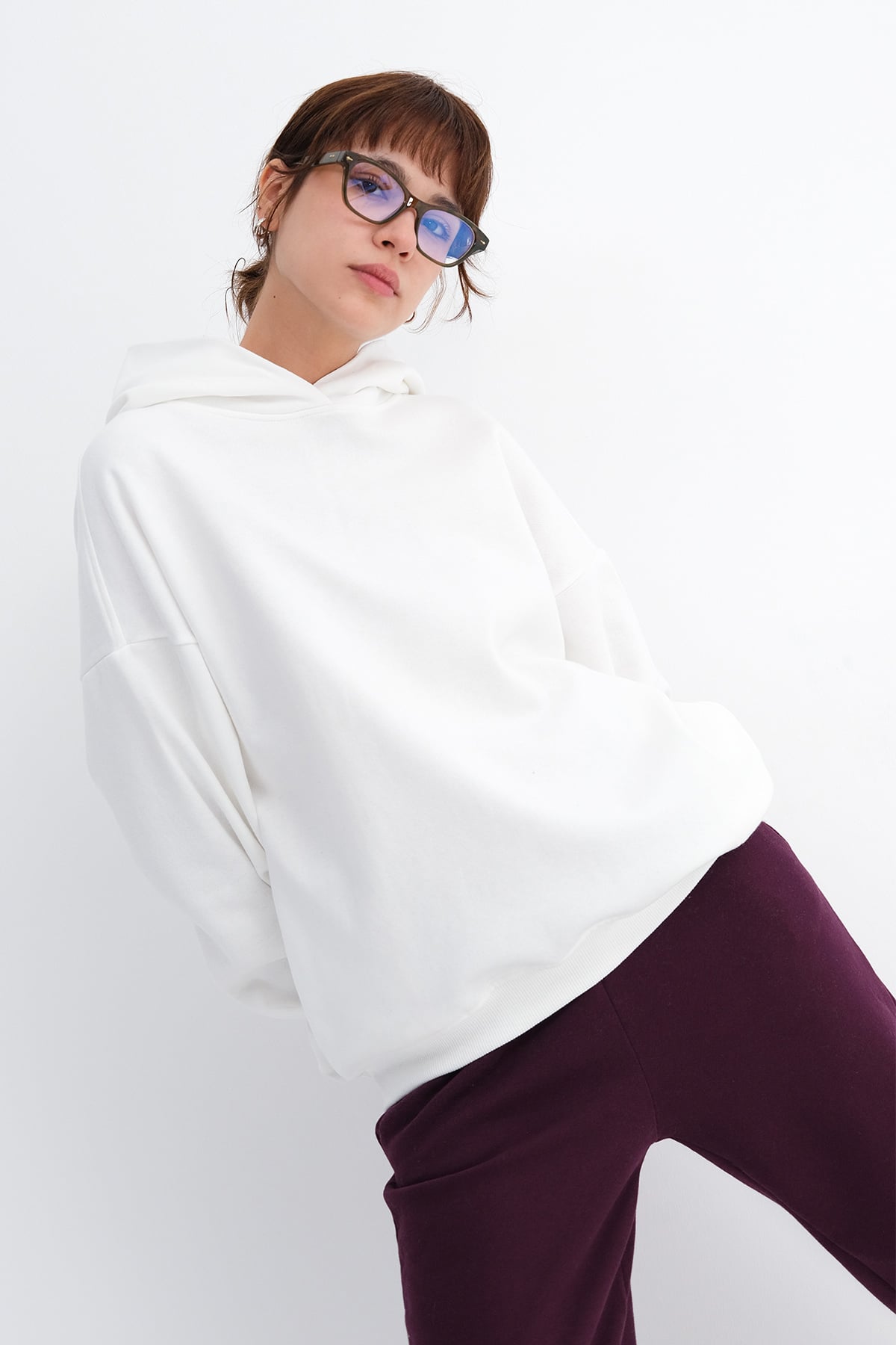 Kapüşonlu Şardonlu Sweatshirt