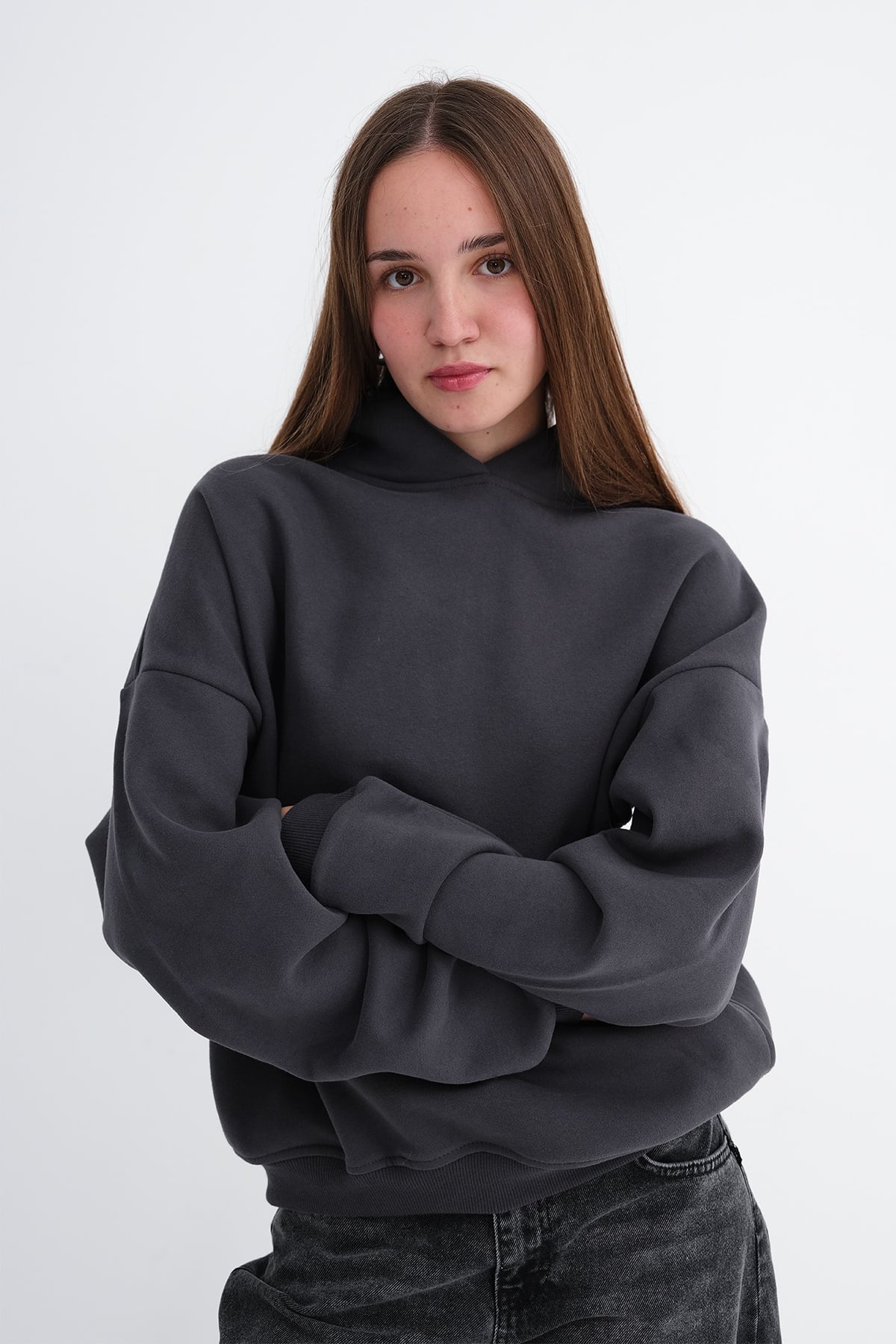 Kapüşonlu Şardonlu Sweatshirt