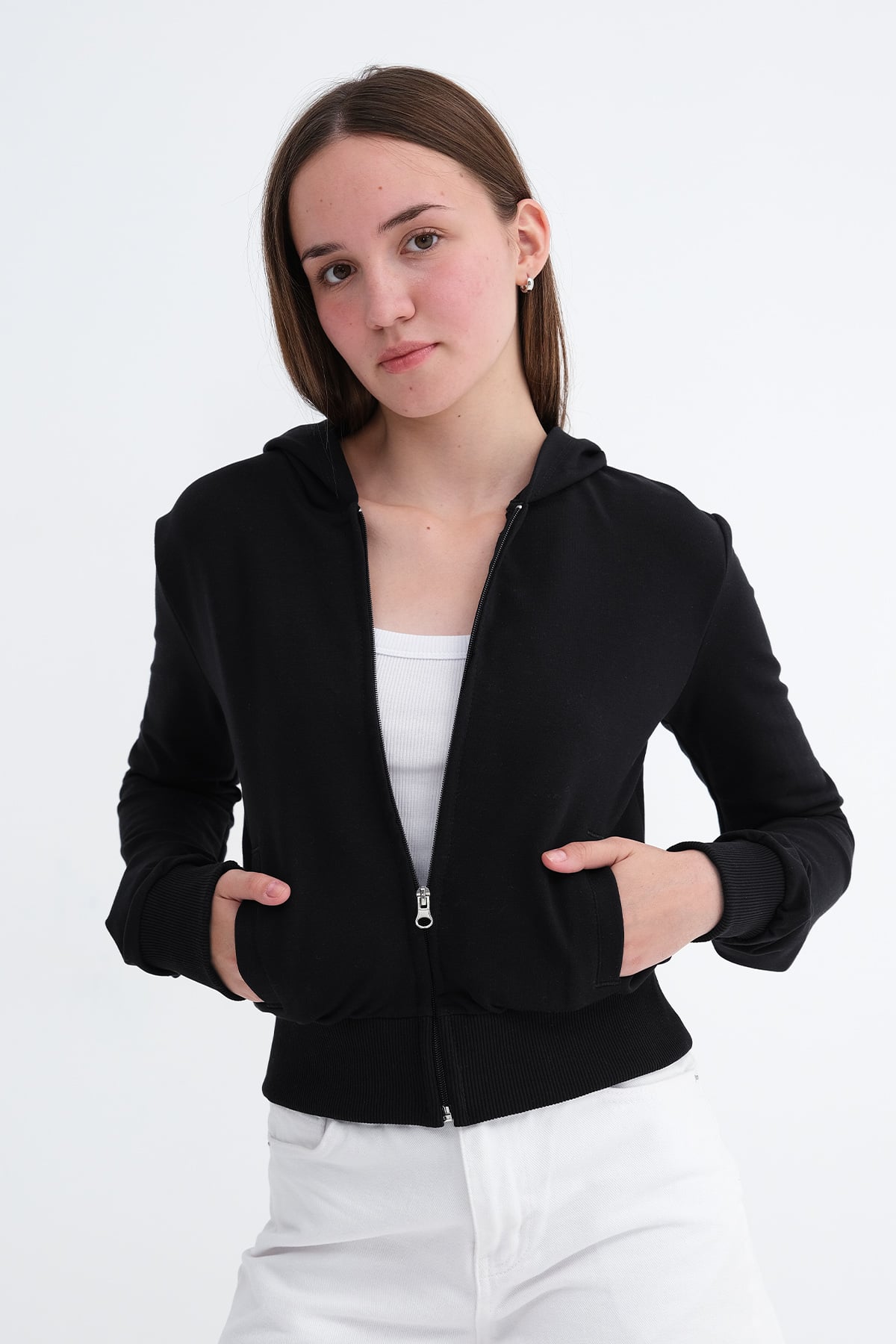 Kapüşonlu Fermuarlı Sweatshirt
