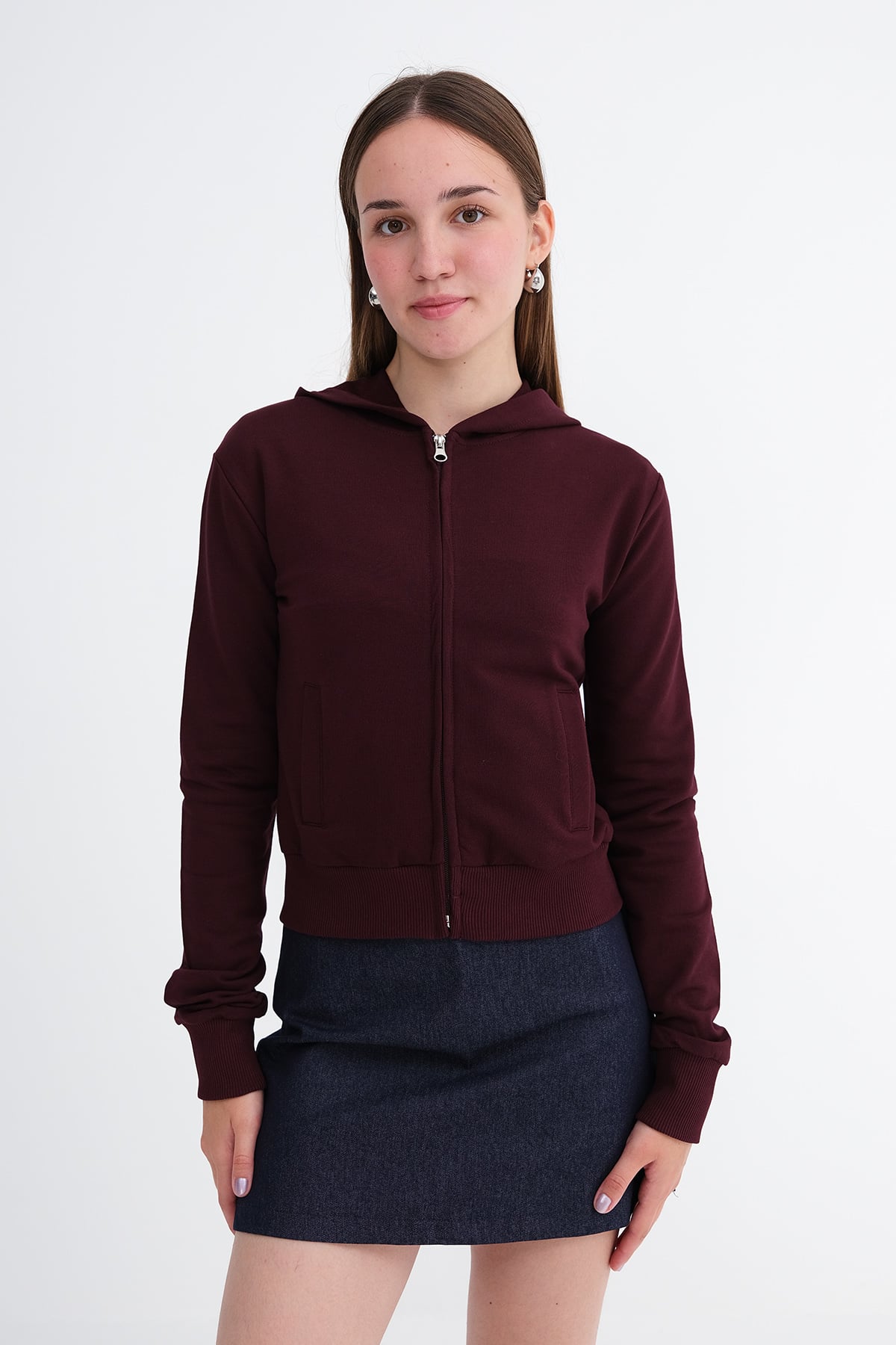 Kapüşonlu Fermuarlı Sweatshirt