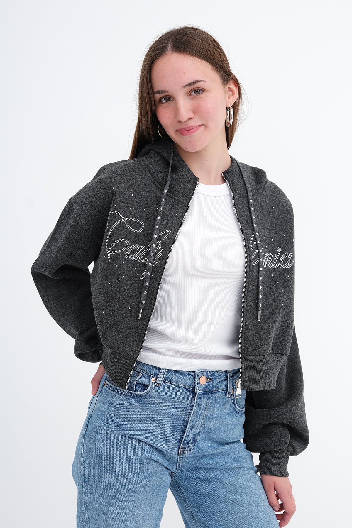 Parlak Taşlı Şardonlu Sweatshirt