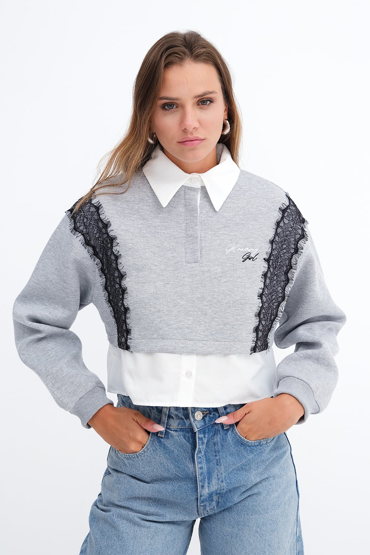 Gömlek Detaylı Sweatshirt