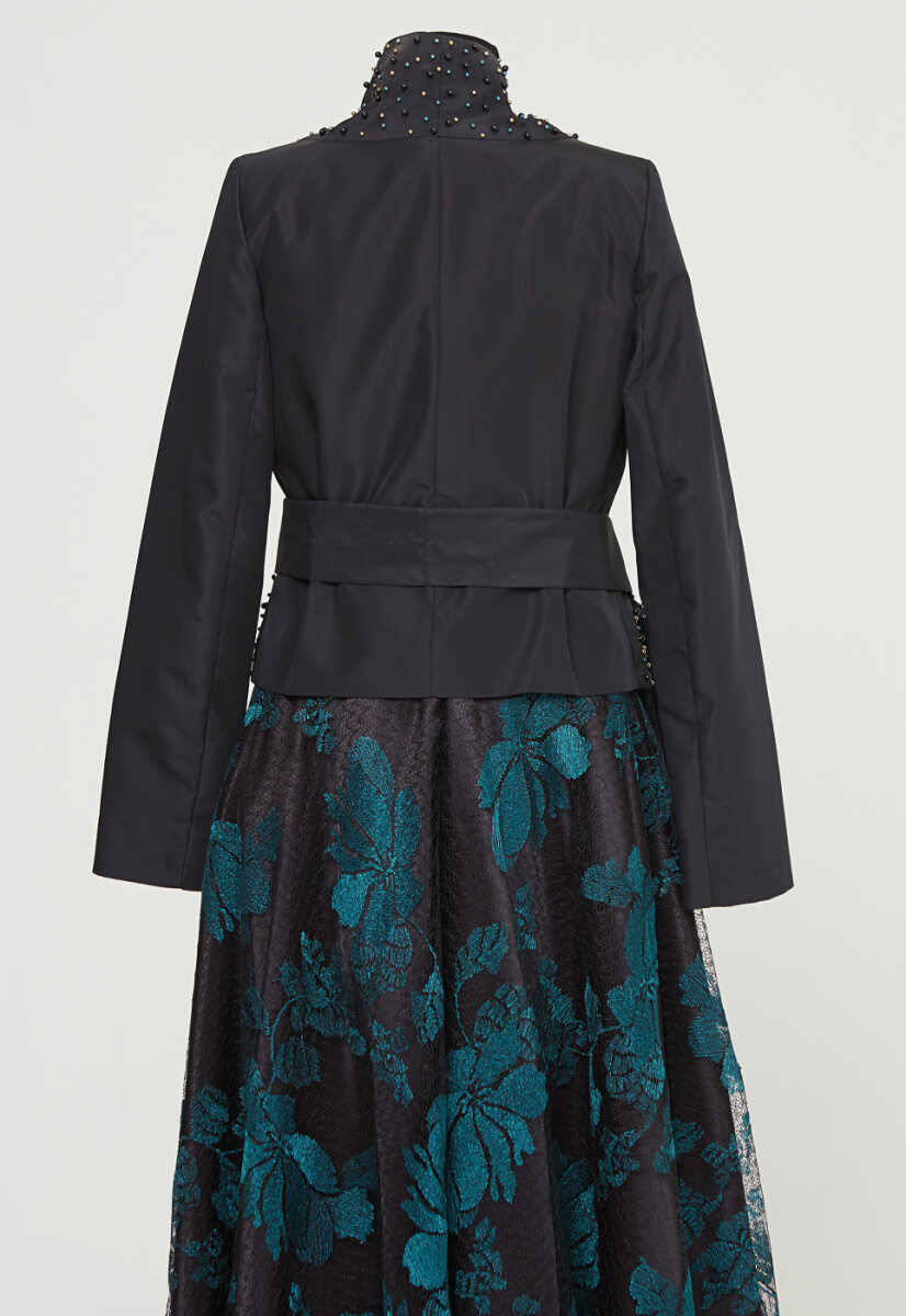 15k1017 Çiek Desenli Ceketli Abiye