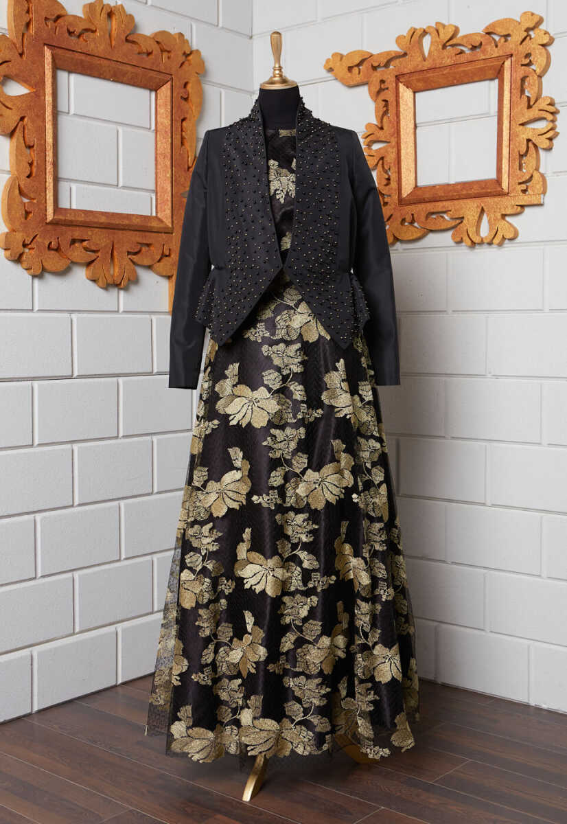 15k1017 Çiek Desenli Ceketli Abiye, Tesettür Giyim