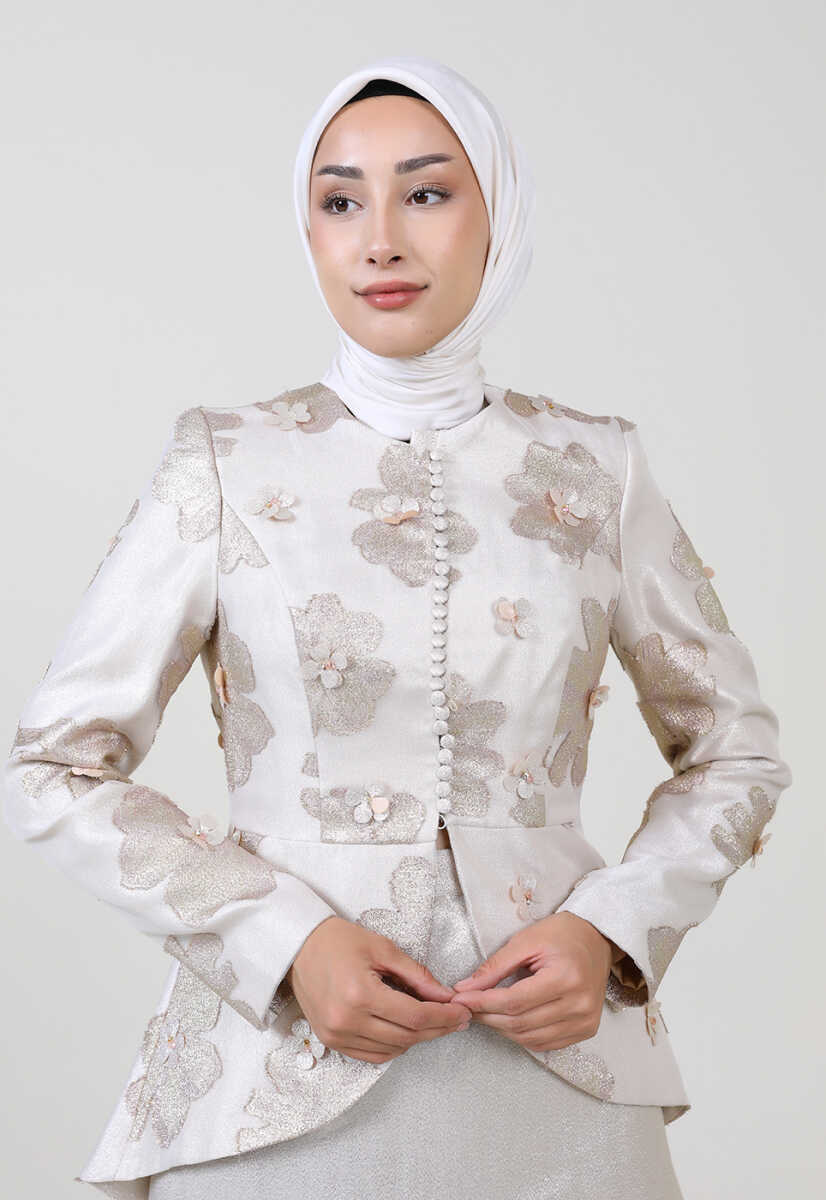 15y1027 Çiçek Desenli Ceketli Abiye Elbise, Tesettür Giyim