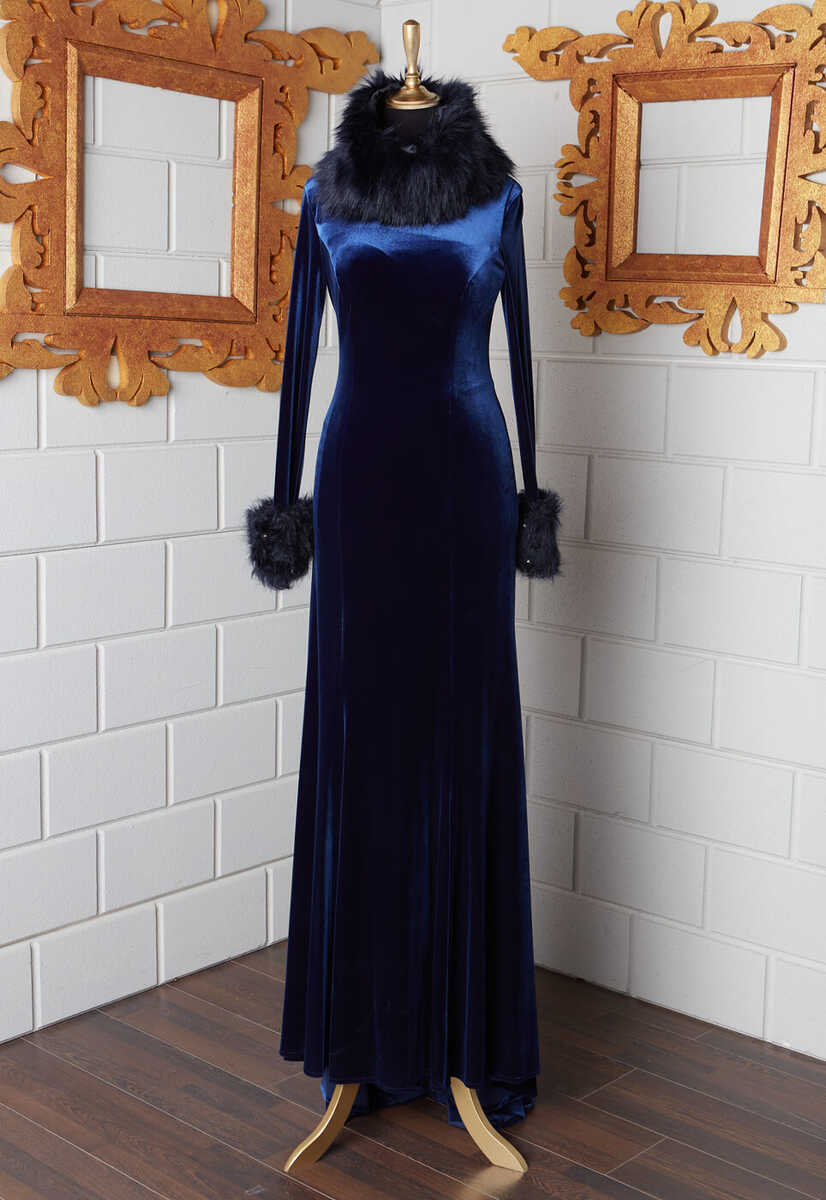 16k101009 Kolları Tül Detaylı Kadife Abiye, Tesettür Giyim