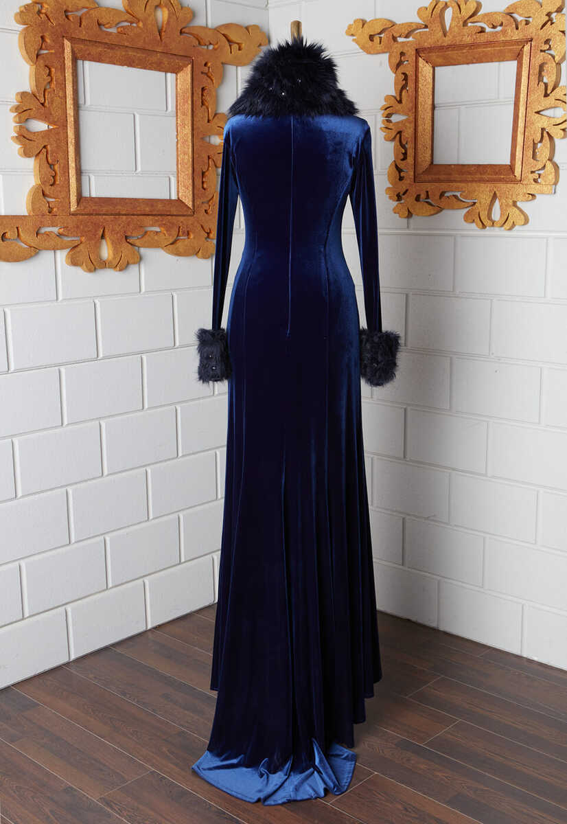 16k101009 Kolları Tül Detaylı Kadife Abiye, Tesettür Giyim