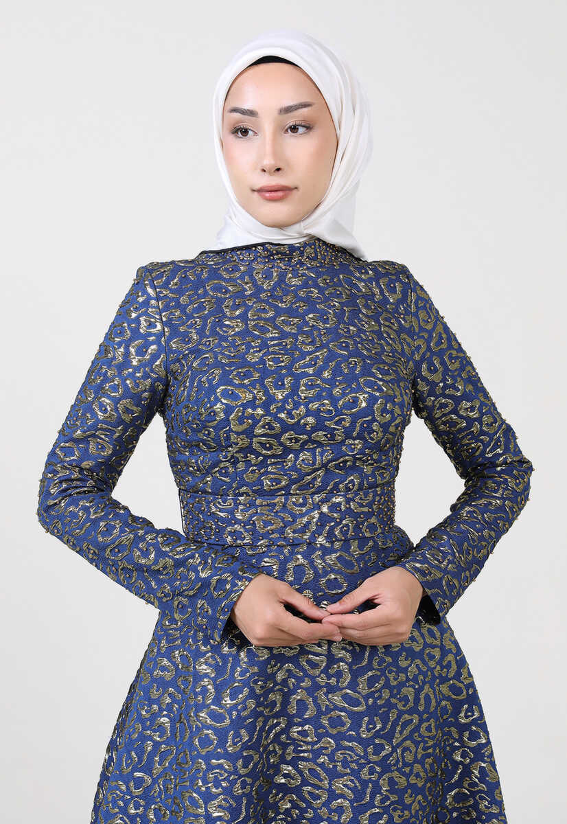 17k191004 Kuşak Detaylı Abiye Elbise, Tesettür Giyim