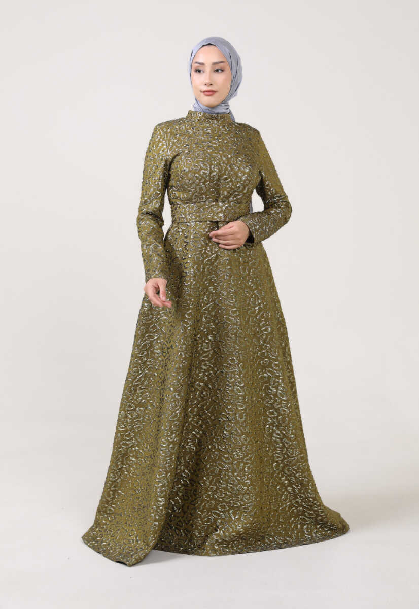 17k191004 Kuşak Detaylı Abiye Elbise, Tesettür Giyim