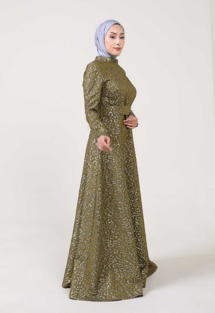 17k191004 Kuşak Detaylı Abiye Elbise, Tesettür Giyim