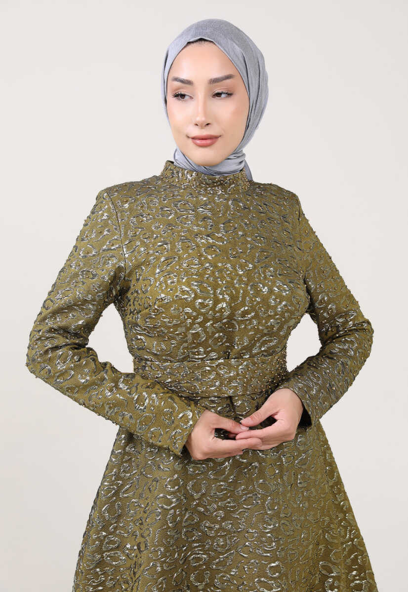 17k191004 Kuşak Detaylı Abiye Elbise, Tesettür Giyim