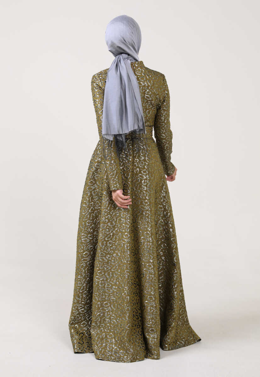 17k191004 Kuşak Detaylı Abiye Elbise, Tesettür Giyim