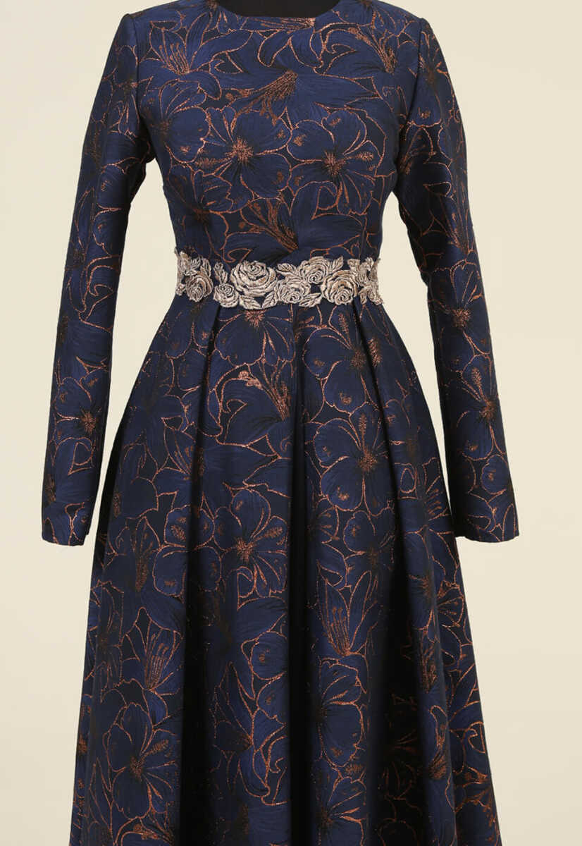 171014 Çiçek Desenli Dökümlü Abiye