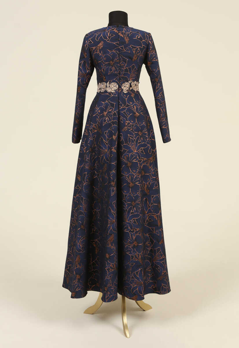 171014 Çiçek Desenli Dökümlü Abiye