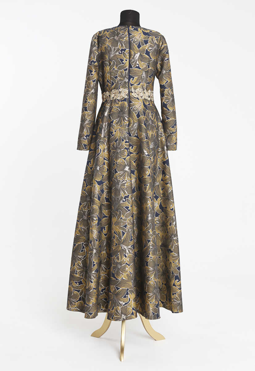 171014 Çiçek Desenli Dökümlü Abiye, Tesettür Giyim