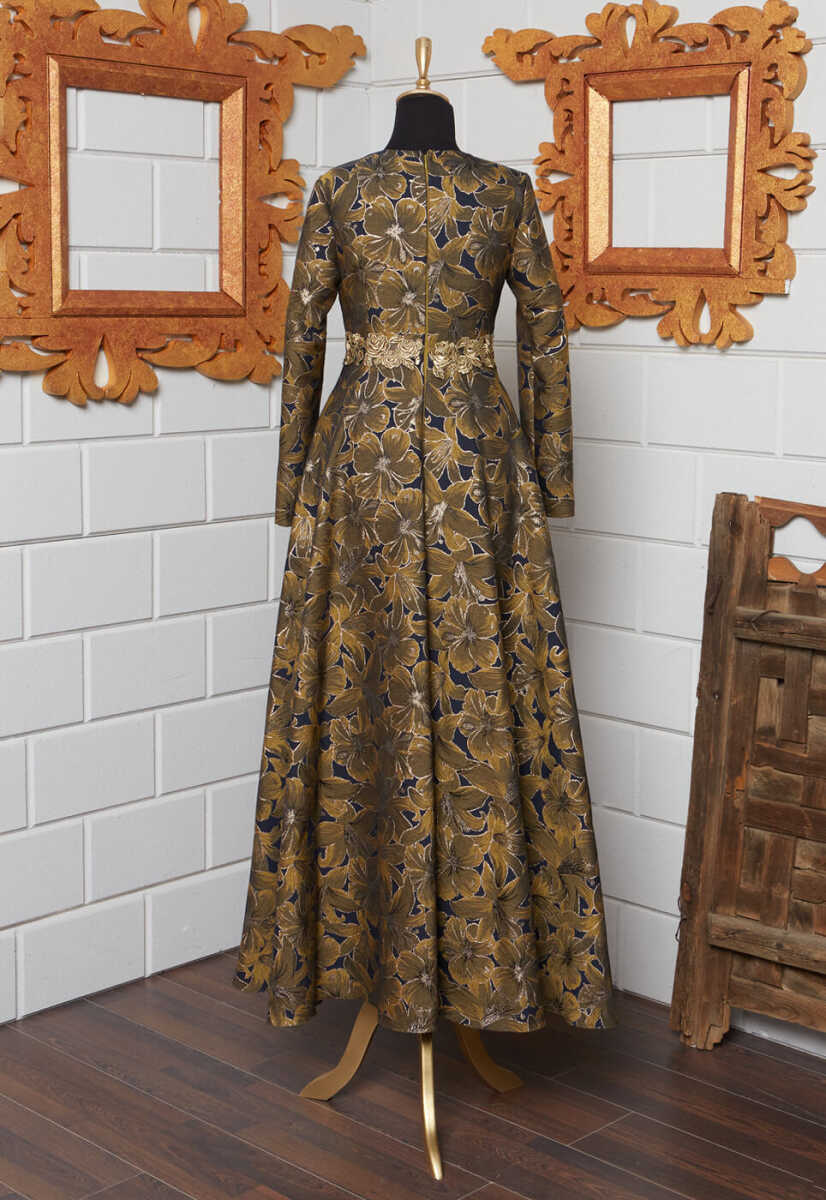 171014 Çiçek Desenli Dökümlü Abiye, Tesettür Giyim