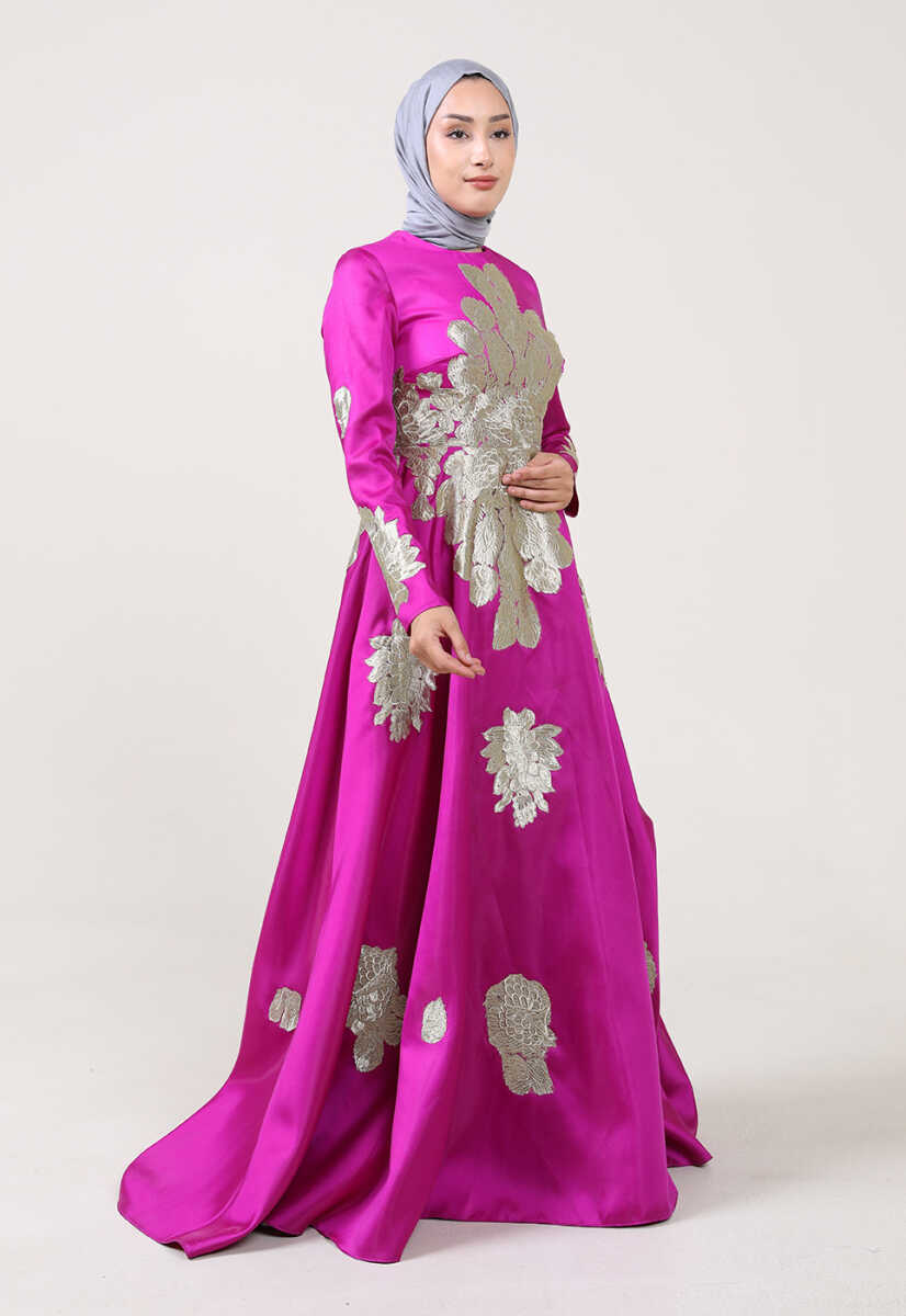 17Y1052 GÜPÜRLÜ KEMER DETAYLI ABİYE, Tesettür Giyim