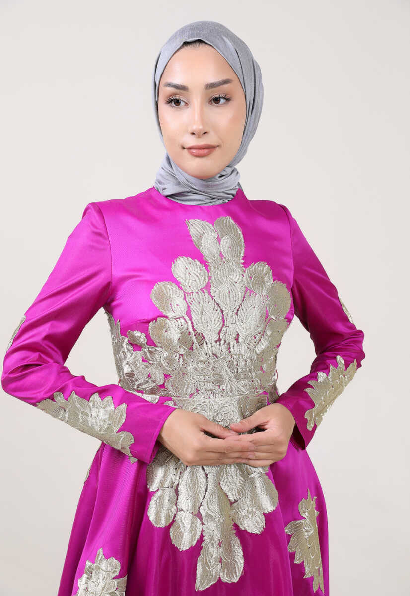 17Y1052 GÜPÜRLÜ KEMER DETAYLI ABİYE, Tesettür Giyim