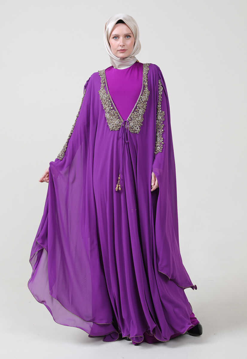 17y191025 İşlemeli Şifon Mixli Abiye, Tesettür Giyim