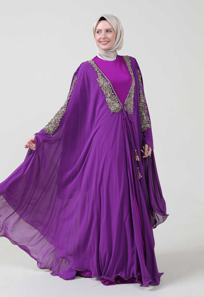 17y191025 İşlemeli Şifon Mixli Abiye, Tesettür Giyim